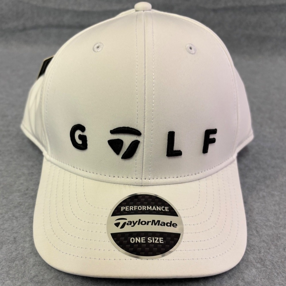 TaylorMade Golf Performance Snapback Hat White Black Logo N7853201 One Size